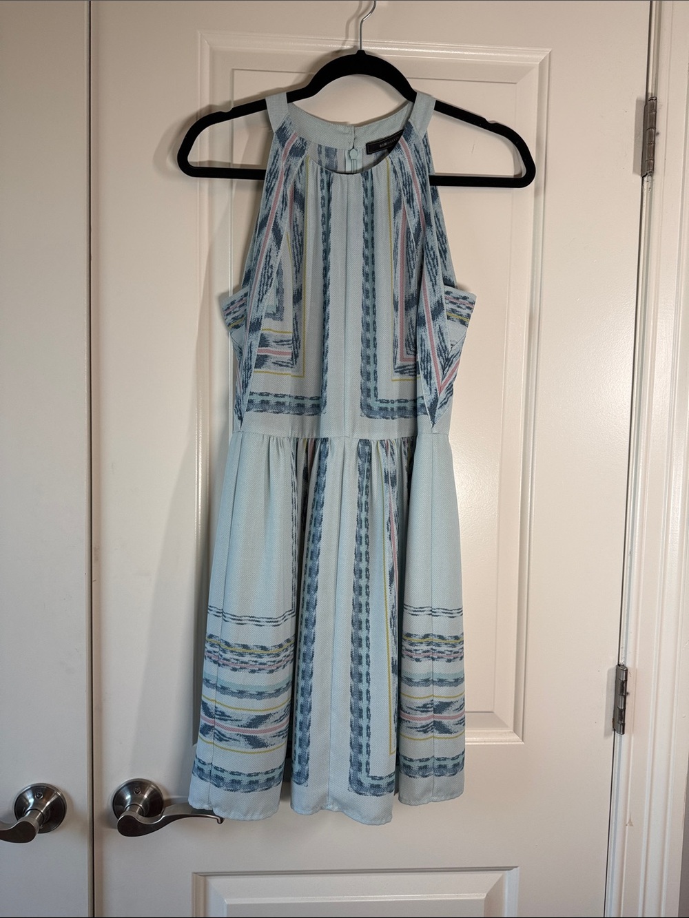 BCBGMaxAzria Pastel Blue Patterned Halter Mini Dress